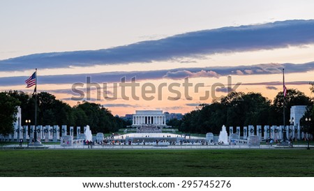 World War II and Lincoln Memorials - Washington DC\
A view of the WWII and Lincoln Memorials, shot from the west side grounds of the Washington Monument. \
Photograph shot on June 28, 2015 at sunset.