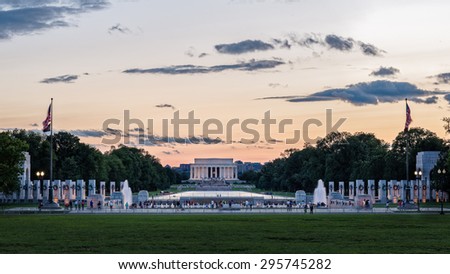 World War II and Lincoln Memorials - Washington DC\
A view of the WWII and Lincoln Memorials, shot from the west side grounds of the Washington Monument. \
Photograph shot on June 28, 2015 at sunset.