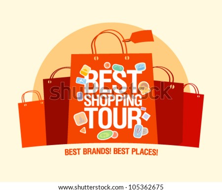 Best shopping tour design template with paper bags.