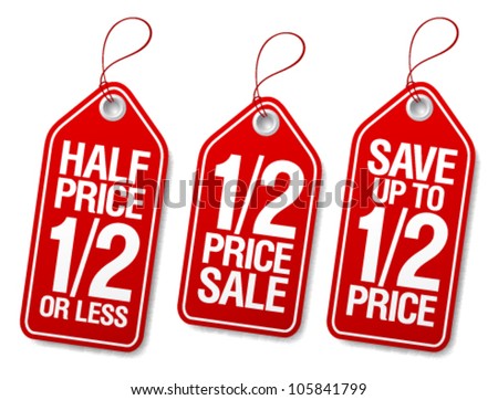 Half price save, promotional sale labels set