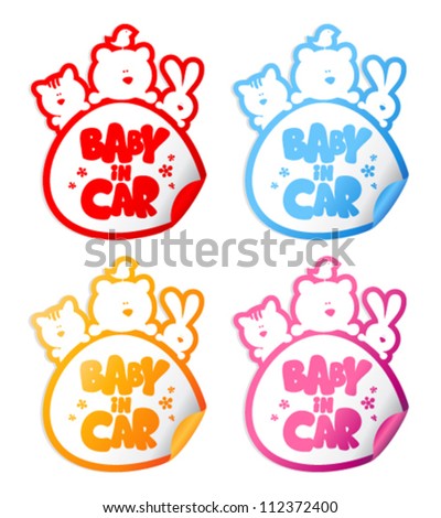Baby in car stickers with funny animals.