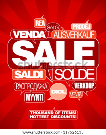 Sale design template written in many languages.