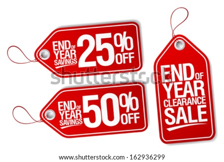 End of year sale savings labels set.