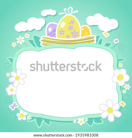 Easter photo frame template. Holiday empty space vector border for photo or text with Easter elements