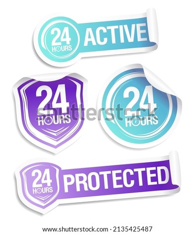 24 hours protected, active protection stickers vector set Stock foto © 
