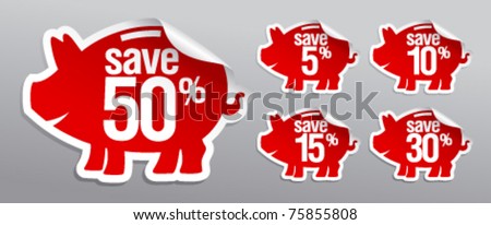 Discount labels in form of piggy bank.