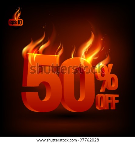 Fiery 50 percents off, sale vector banner template