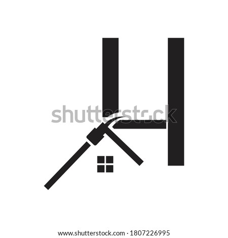 H font with hammer and constrution home Logo Stock Vector for any Constructing Company
