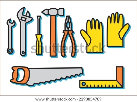 Tools construction icon set include screw, self tapping, bolt, self fastening, construction, nail, tools, carpenter, building, water pass, level, shovel, trowel, cement, equipment, work,bold,tool,saw 