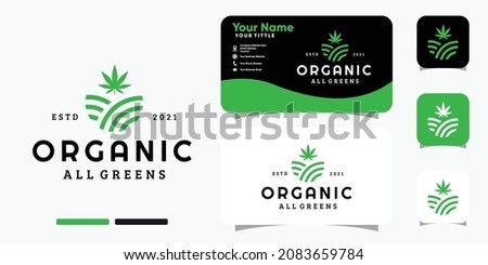 Organic agriculture cannabis logo and business card design vector template