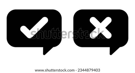 Right wrong symbol in call out style icon set in black and white. Right, Wrong mark. Vector set of flat round check mark, X mark icons, Checkmark in black and white color.