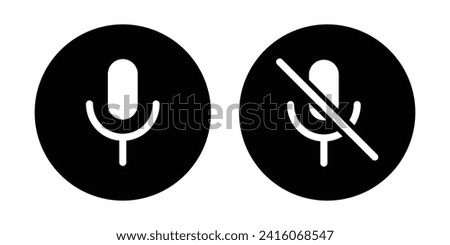 Mic on and mic off icon set in black color. Microphone on and microphone off in black. Microphone mute icon - Vector Icon