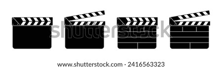 Clapper board set in black and white color. Movie clapper board vector image. Roll camera action opened and closed movie clapper film clap board - Vector Icon