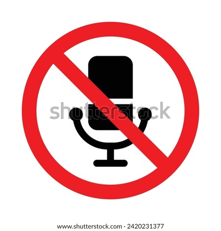 Microphone prohibited icon vector image. No mic prohibited vector icon. Warning, caution, attention, restriction, label micro flat sign.