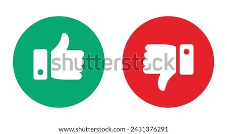 Like and dislike thumb icon symbol set in circle in green and red color for social media on white background. Rating thumb icon set - Vector Icon