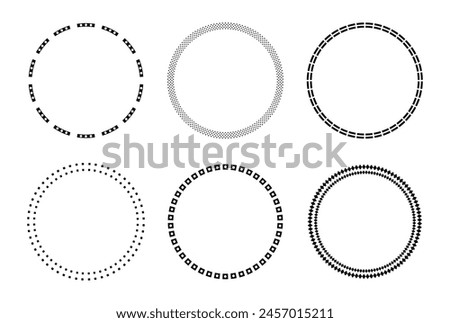 Decorative circle frame template design set of six round border vector with polka dot pattern. Circle frame detail vector design set. Simple ornament design for labels, covers, invitation cards.