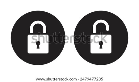 Lock and unlock icon privacy symbol set in black and white color in simple style. Set of close and open locks. Lock icon collection. Locked and unlocked black icon.