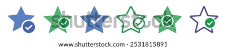 Star with checkmark icons in blue and green color, check mark icon, verified badge icon tick symbol vector approved check mark icon, approved icon.