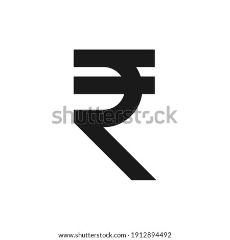 Basic Currency icon symbols sign, Indian Rupee INR vector illustration in black and white. Simple style and isolated on a blank background.