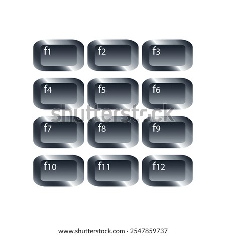 QWERTY button on laptop. Vector Keyboard functions f1 to f12 with a simple editable design.