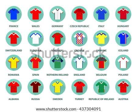 Euro 2016 championship. Set of football or soccer team flat icons for Infographic. Isolated on white background