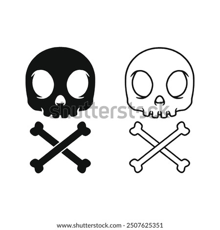 Simple skull and crossbones icon Illustration. Cute cartoon skull logo emblem vector. Isolated on white background.