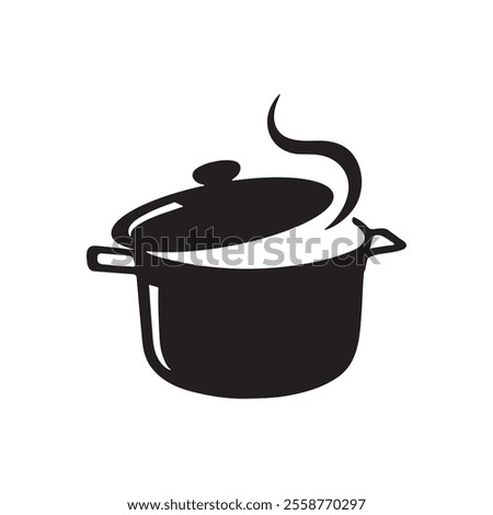 Cooking pot with steam logo design. Sauce pot silhouette simple illustration, vector.