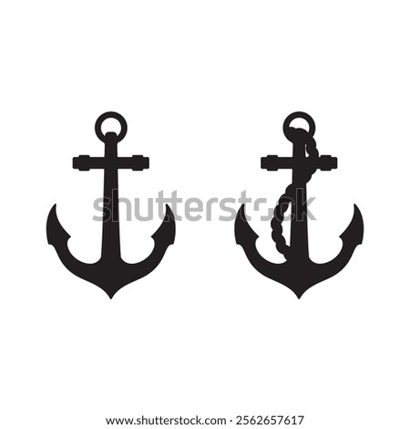 Set of ship anchor with rope logo icon design. Bower anchor sign illustration, vector.