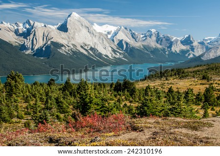 Landscape of Jasper National Park, Maligne Lake, Alberta in West Canada