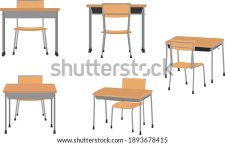 School desk set seen from various angles