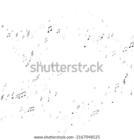 Music notes, treble clef, flat and sharp symbols flying vector background. Notation melody record classic signs. Song festival background. Greyscale musical notation. Photo stock © 