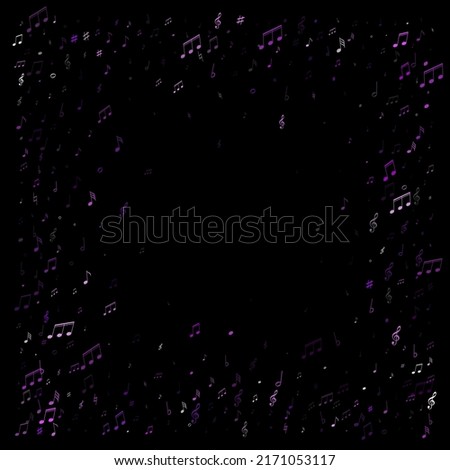 Musical notes symbols flying vector illustration. Notation melody record silhouettes. Artistic music studio background. Ultra violet melody sound notation. Photo stock © 
