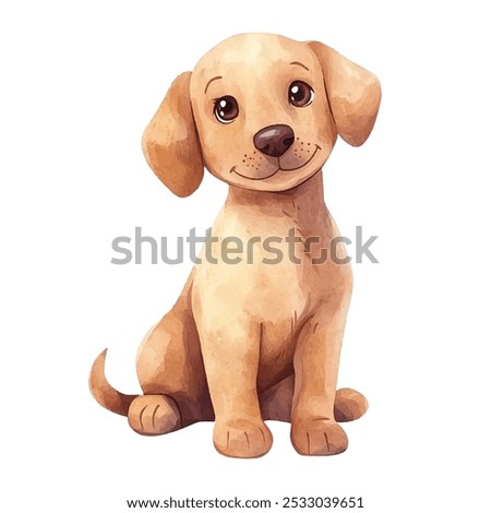 The vector illustration shows a yellow Labrador retriever on a white background. The dog is turned to the left and has its head slightly raised. It has a long tail and is sitting.