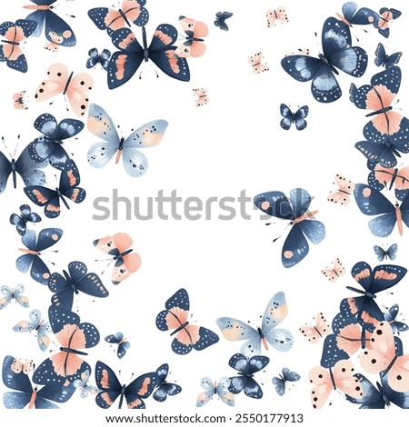 Delicate  butterflies in soft pink and blue hues create a whimsical and elegant pattern. Perfect for background designs, stationery, and fabric prints, adding a touch of nature's beauty to any project