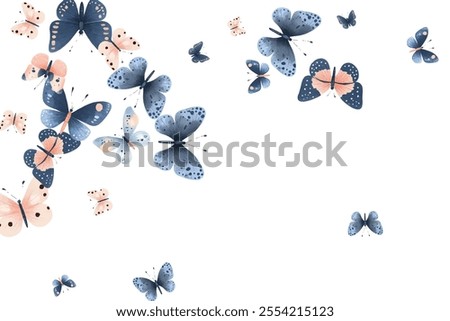 Delicate  butterflies in soft pink and blue hues create a whimsical and elegant pattern. Perfect for background designs, stationery, and fabric prints, adding a touch of nature's beauty to any project