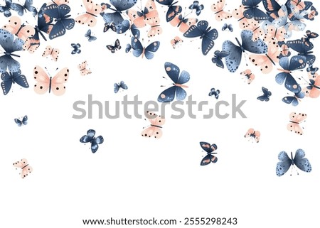 Delicate  butterflies in soft pink and blue hues create a whimsical and elegant pattern. Perfect for background designs, stationery, and fabric prints, adding a touch of nature's beauty to any project