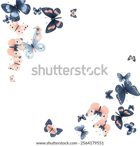 Delicate  butterflies in soft pink and blue hues create a whimsical and elegant pattern. Perfect for background designs, stationery, and fabric prints, adding a touch of nature's beauty to any project