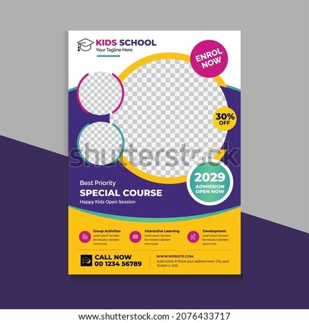 Admission flyer template. Kids back to school education flyer, brochure cover layout School Admission Open Flyer Design Template Vector Education Center poster, Kids Education Flyer Template