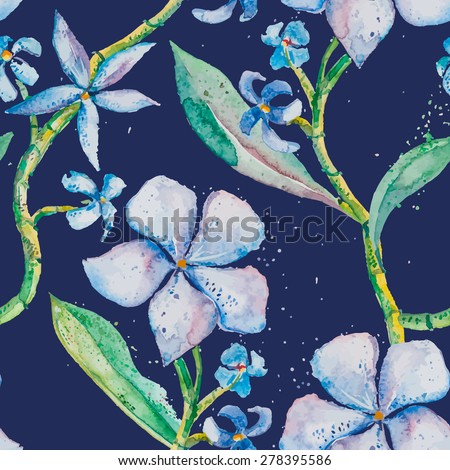 Tropica Curly flowers seamless pattern. Exotic flowers. Vector watercolor.