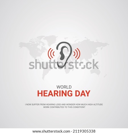 World hearing day, world map with hear with also sound wave for banner, poster, vector illustration. 