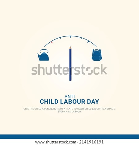  World day against Child Labor. Anti child labor day. Tea kettle pencil and school bag concept. Stop Child Labour. Сток-фото © 