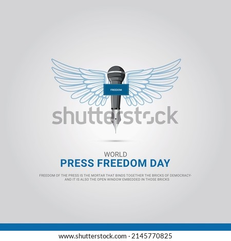 World Press Freedom Day or World Press Day. Pen microphonce and wings freedom  concept. 3D illustration 