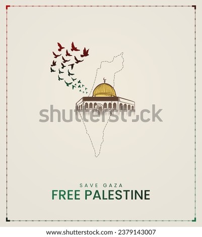 Free Palestine. Palestine Flag with Al-Aqsa Mosque design for banner, social media, poster 3D Illustration