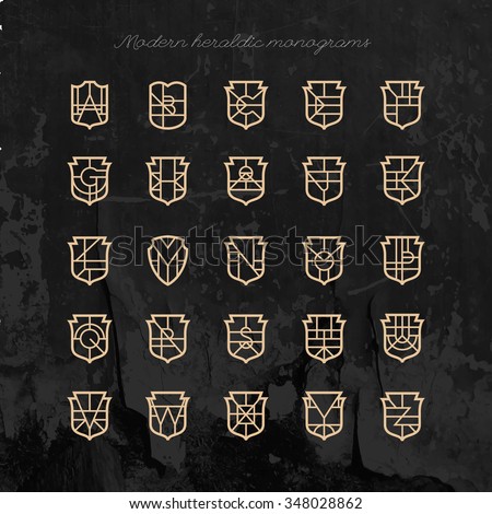 Set of vector shield shape monograms. Collection of modern heraldic logos. High quality design elements. Stock fotó © 