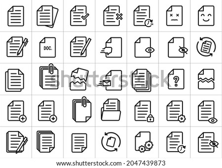 document icon set and simple paper icon set Flow Management, business, Vector Line Icons.