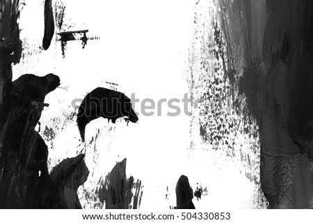 Abstract Ink Background Marble Style Black And White Paint Stroke