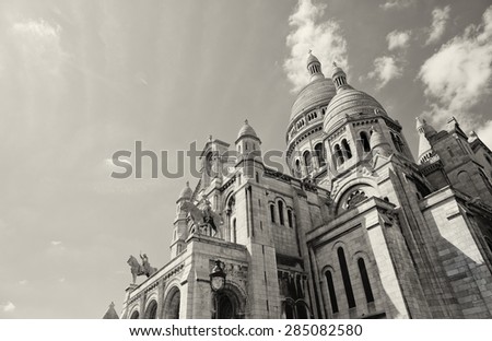 PARIS, FRANCE -  Basilica of the Sacred Heart of Jesus. Seen from Montmartre hill in Paris