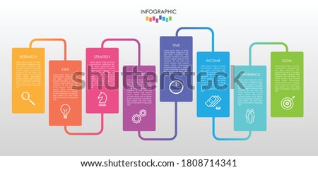 	
Infographic vector with 8 step colorful connected rectangles structure with gradient. Simple diagram for presentation, business concept and plan.	
