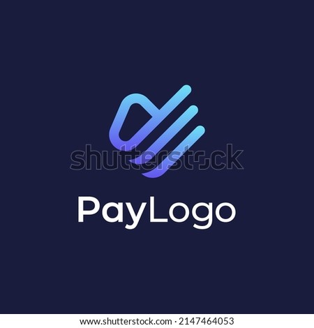 Pay logo design with line outline gradient colorful style, concept of credit card, crypto wallet, fast online payment