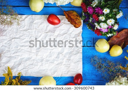 Flowers, fruits, berries and sheet of paper